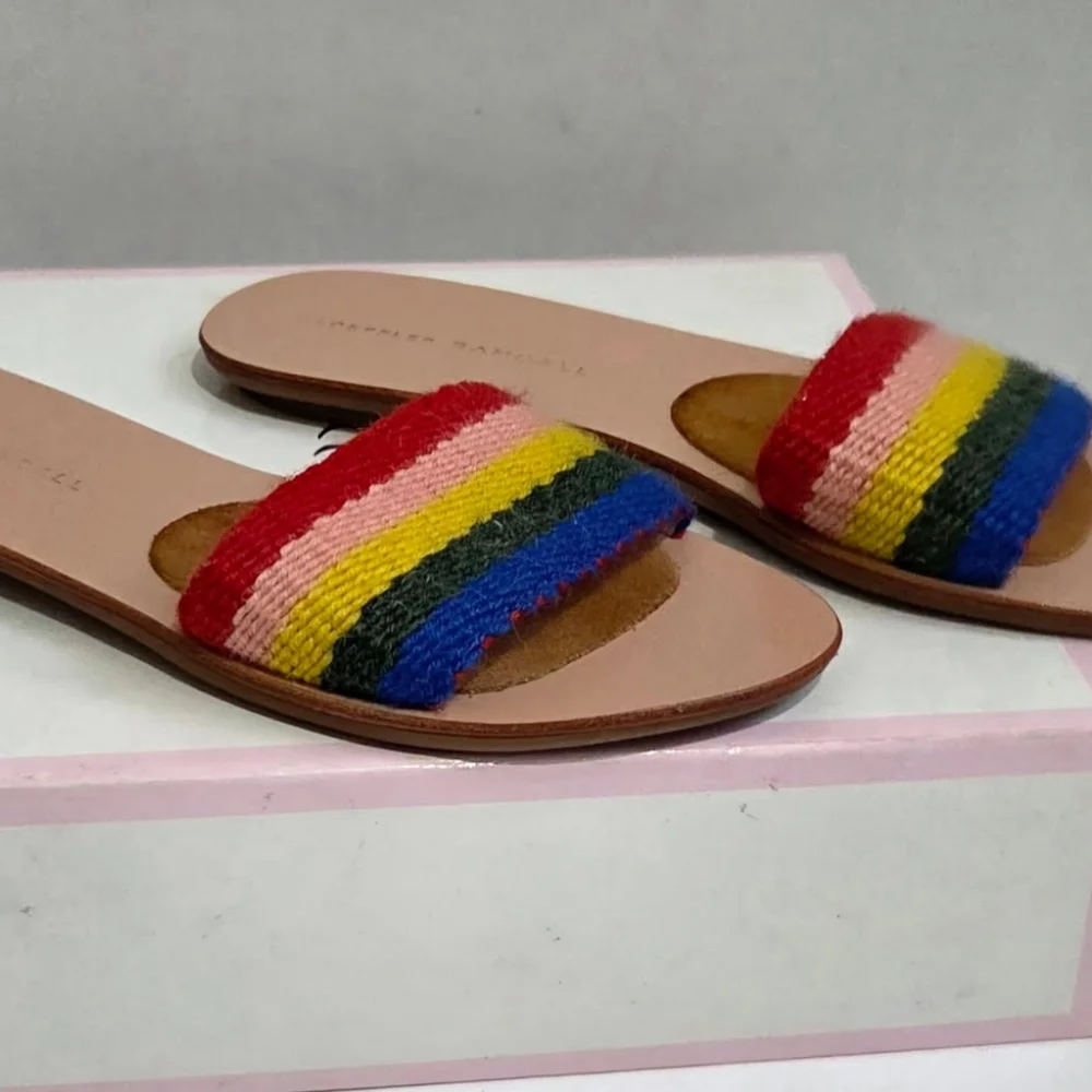 🌈 Loeffler Randall Rainbow Stripe Slide Sandal - Red, Pink, Yellow, Green, Blue